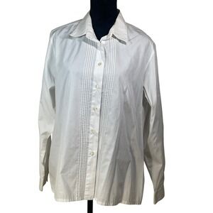 Yves St Clair White Pintuck Button Down Long Sleeve Shirt Blouse
